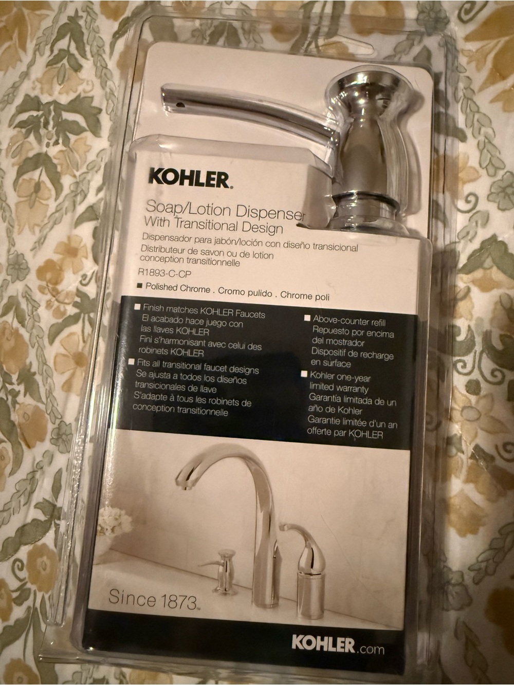Kohler Polished Chrome Deck Mount Kitchen Bath Sink Liquid Soap Lotion Dispenser